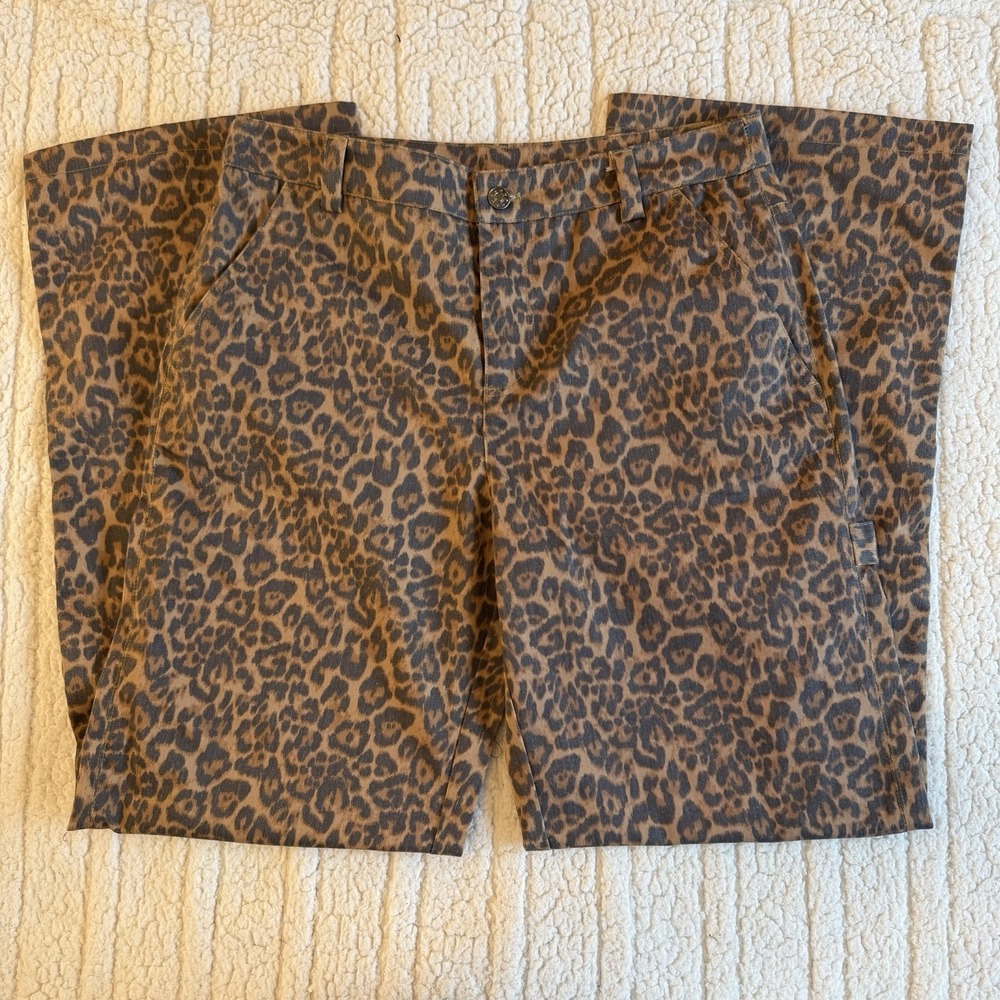 NOISY MAY‎ Women's Brown Leopard Print Straight Leg Jeans Pants Medium - Picture 10 of 12